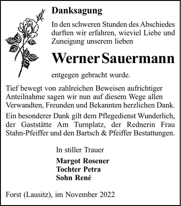 Danksagung Werner Sauermann