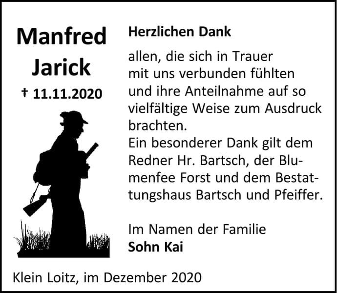 Danksagung Manfred Jarick