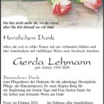 Traueranzeige Gerda Lehmann, geb. Schul
