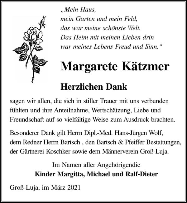 Danksagung Margarete Kätzmer