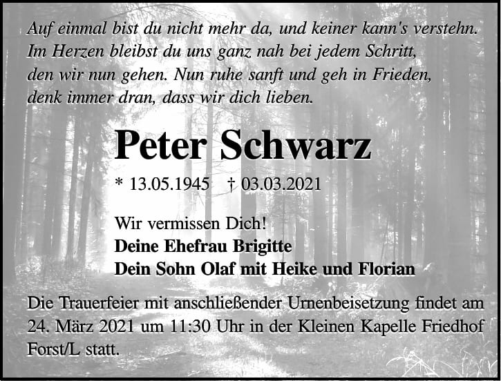 Traueranzeige Peter Schwarz