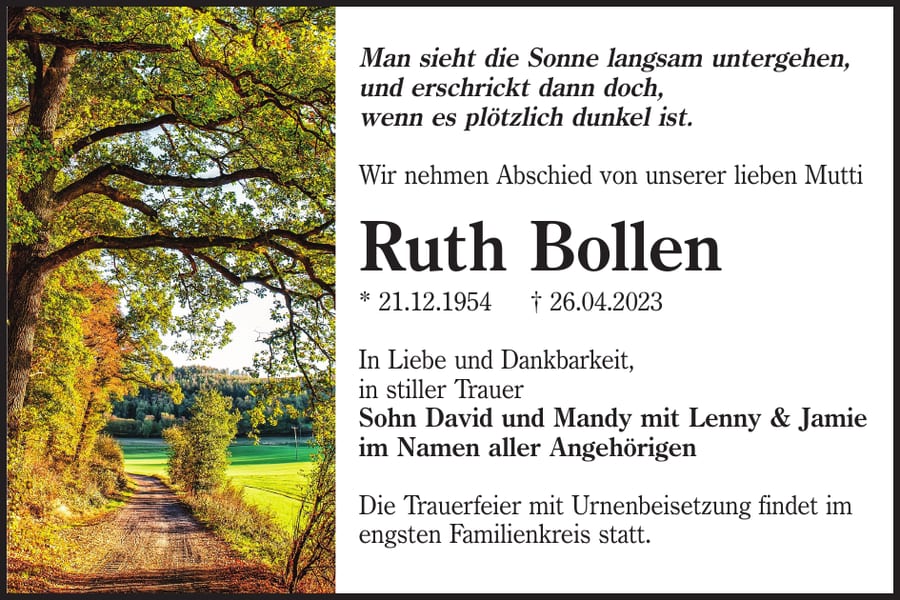 Traueranzeige Ruth Bollen