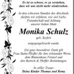Danksagung Monika Schulz, geb. Seyfert