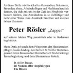 Danksagung Peter Rösler
