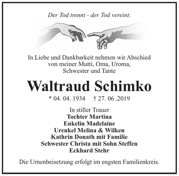 Traueranzeige Waltraud Schimko