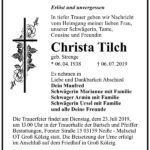 Traueranzeige Christa Tilch, geb. Strenge