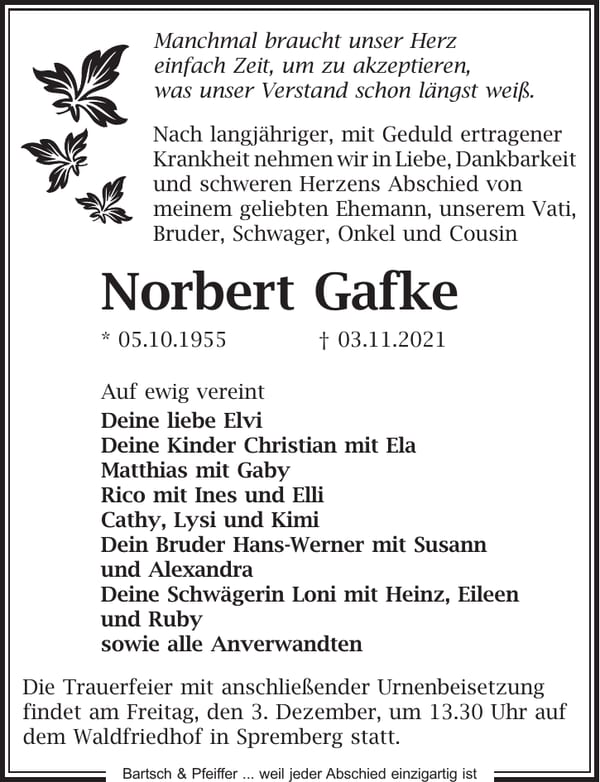 Traueranzeige Norbert Gafke