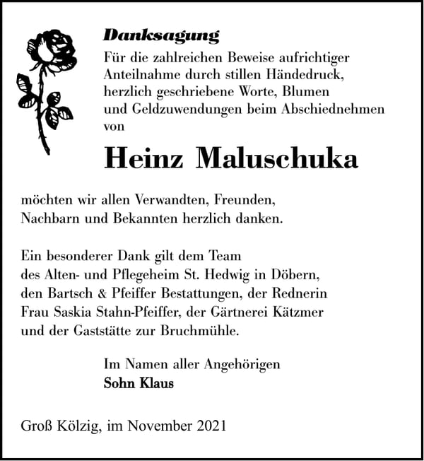 Danksagung Heinz Maluschka