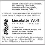 Traueranzeige Lieselotte Wolf