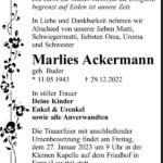 Danksagung Marlies Ackermann, geb. Buder
