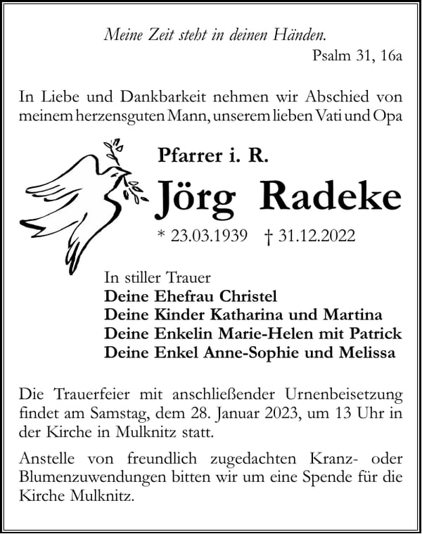 Traueranzeige Jörg Radeke
