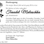 Danksagung Traudel Maluschka, geb. Schallschmidt