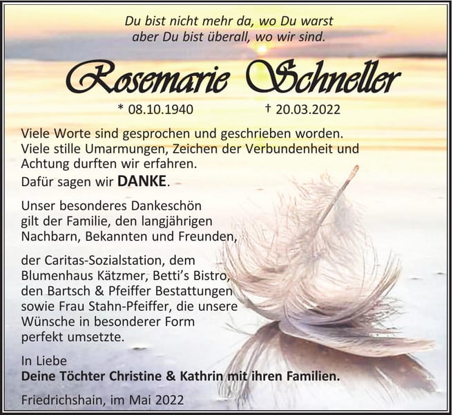 Danksagung Rosemarie Schneller