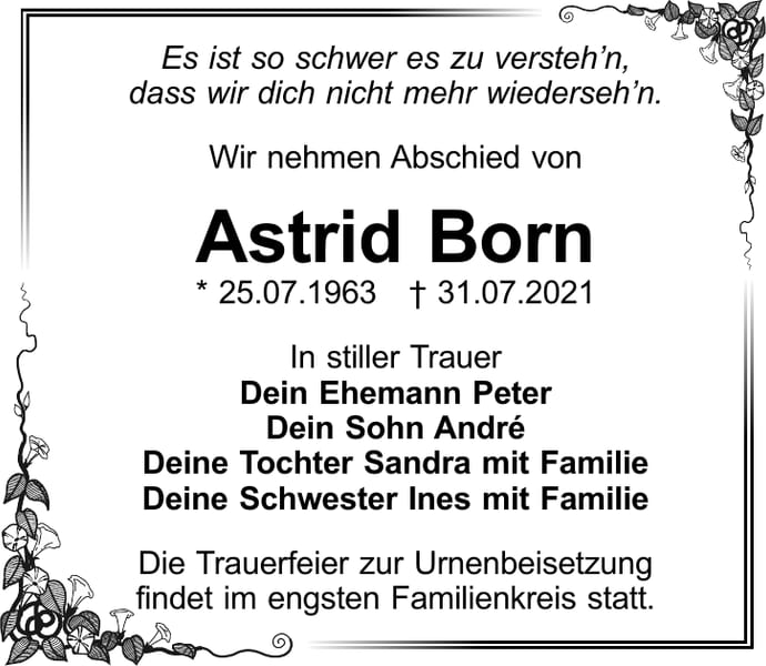 Traueranzeige Astrid Born