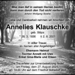 Traueranzeige Annelies Klauschke, geb. Stäps