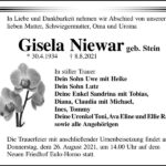 Traueranzeige Gisela Niewar, geb. Stein