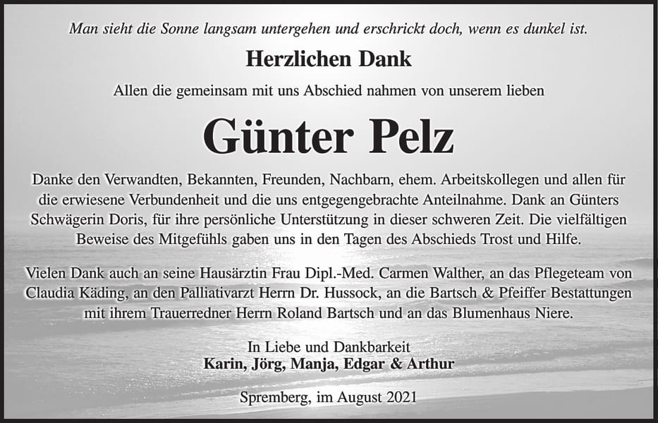Danksagung Günter Pelz