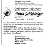 Danksagung Anita Schkölziger, geb. Wolf