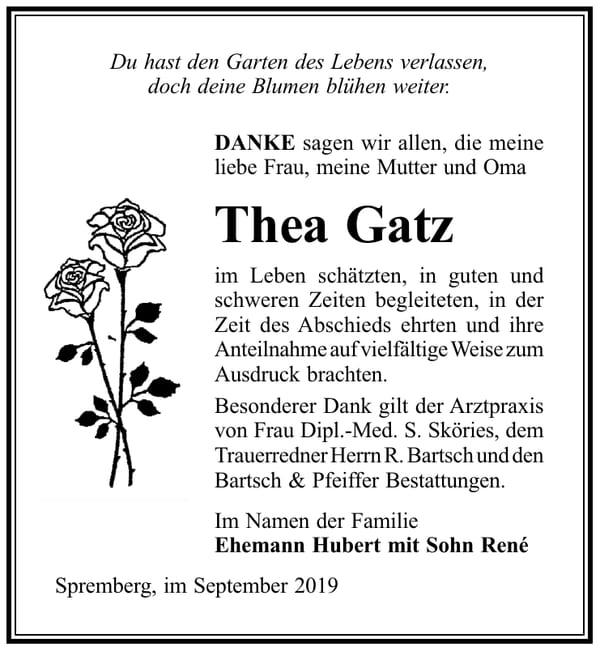 Traueranzeige Thea Gatz