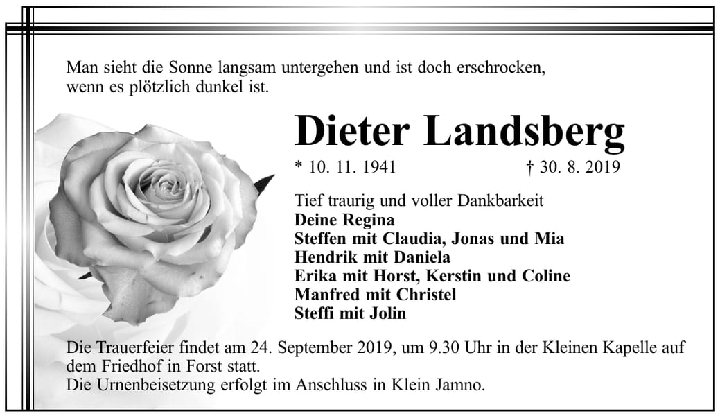 Traueranzeige Dieter Landsberg