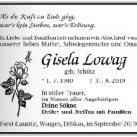 Traueranzeige Gisela Lowag, geb. Schötz