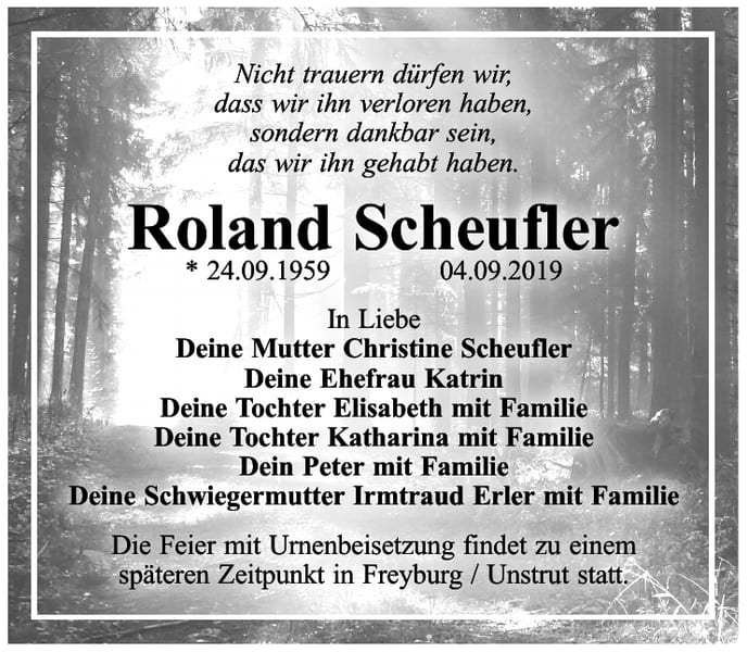 Traueranzeige Roland Scheufler