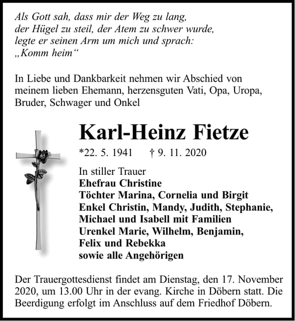 Traueranzeige Karl-Heinz Fietze