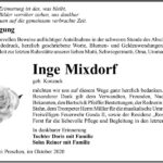 Danksagung Inge Mixdorf, geb. Konzack