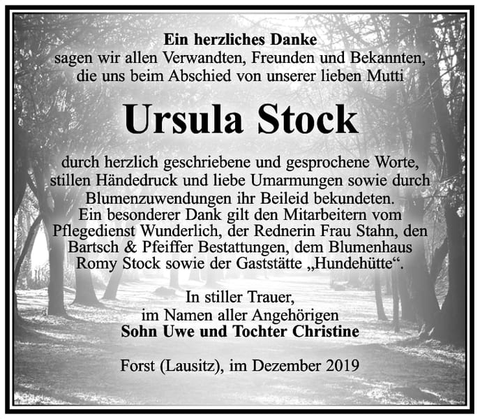 Danksagung Ursula Stock