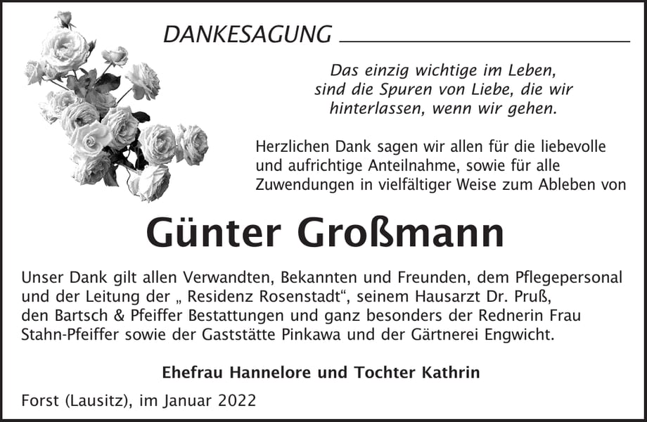 Danksagung Günter Großmann