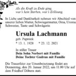 Traueranzeige Ursula Lachmann, geb. Paprstek