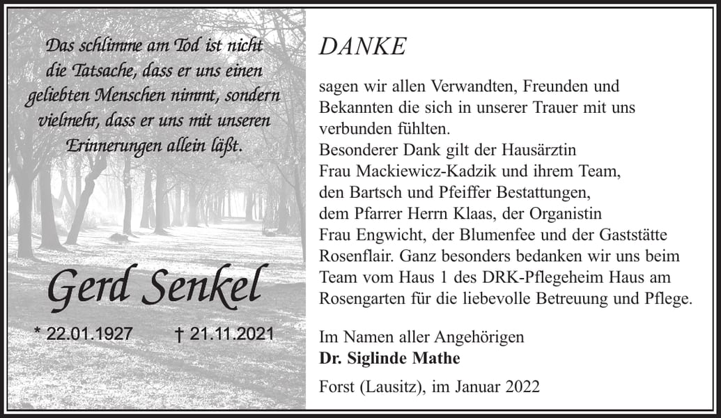 Traueranzeige Gerd Senkel