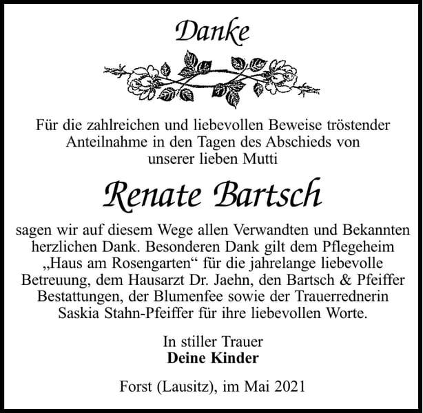 Danksagung Renate Bartsch