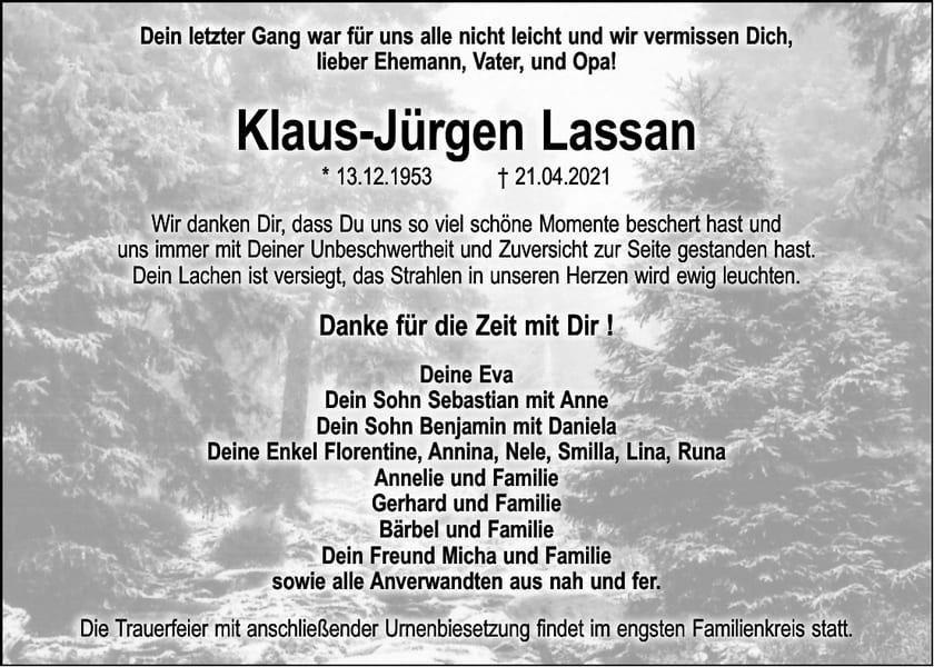 Traueranzeige Klaus-Jürgen Lassan