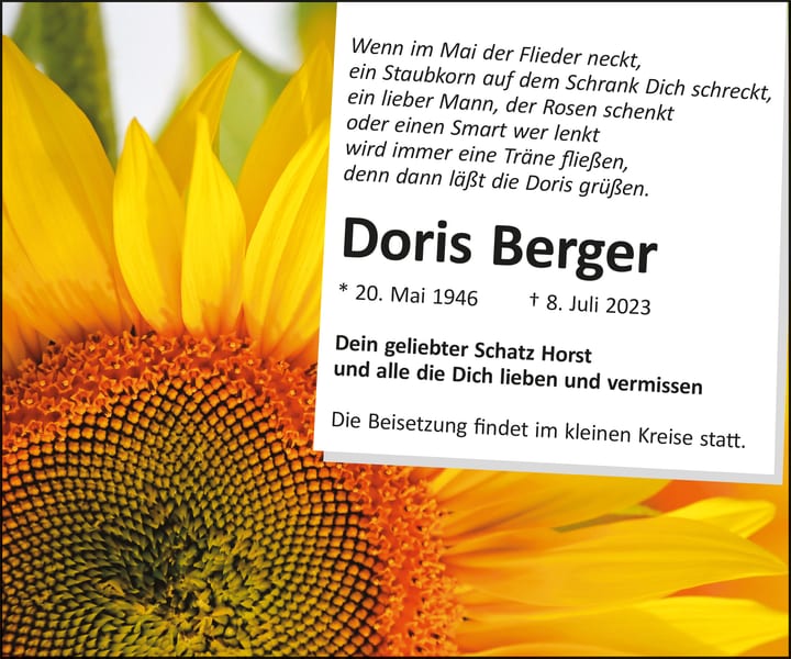 Traueranzeige Doris Berger