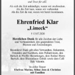 Danksagung Ehrenfried Klar „Limeck“
