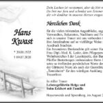 Danksagung Hans Kwast