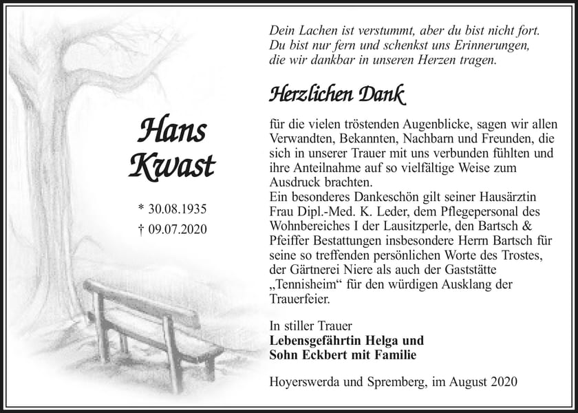 Danksagung Hans Kwast