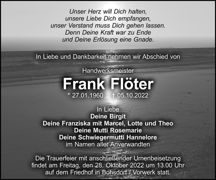 Traueranzeige Frank Flöter