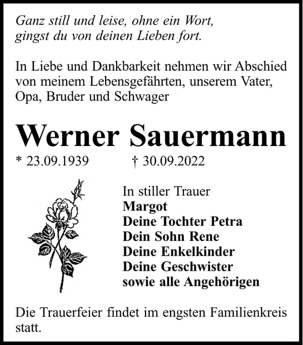 Traueranzeige Werner Sauermann
