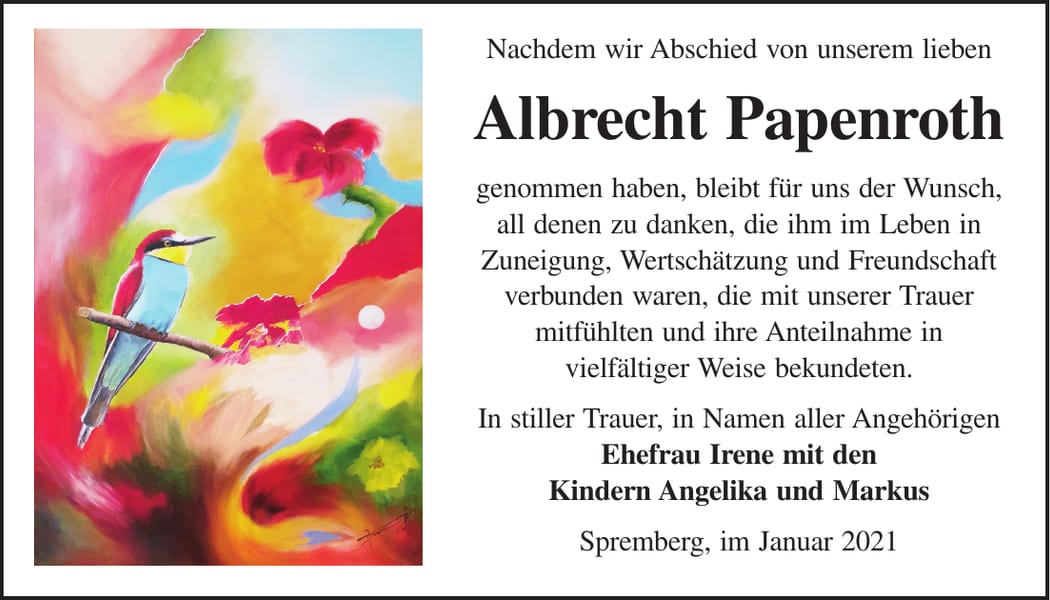 Danksagung Albrecht Papenroth