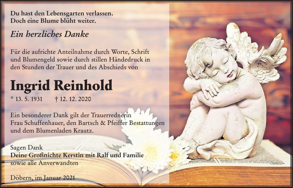 Danksagung Ingrid Reinhold