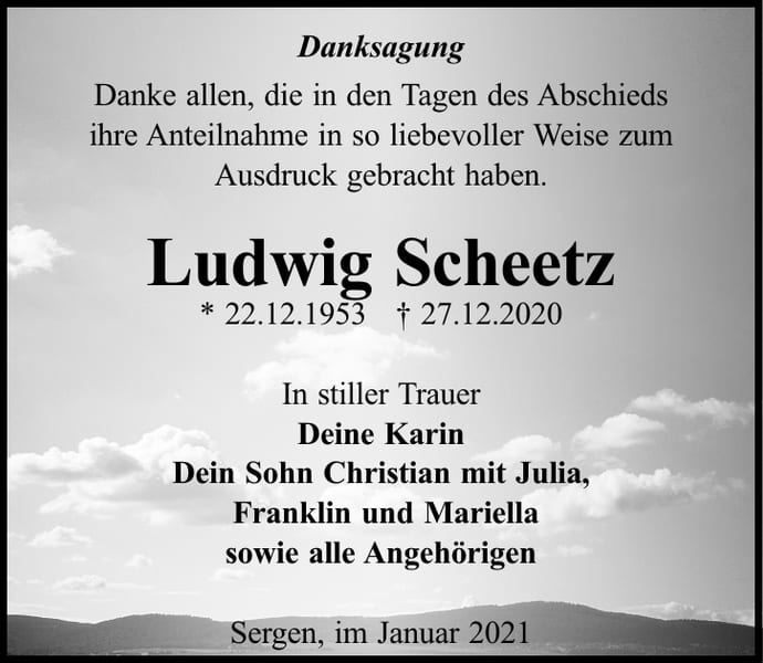 Danksagung Ludwig Scheetz