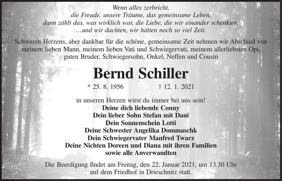 Traueranzeige Bernd Schiller