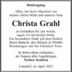 Danksagung Christa Grahl