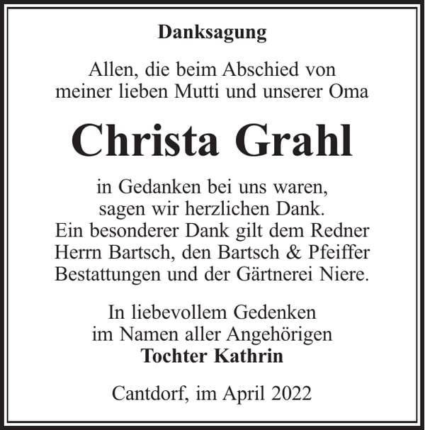 Danksagung Christa Grahl