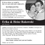 Danksagung Erika Rakowski, geb. Konzack und Heinz Rakowski