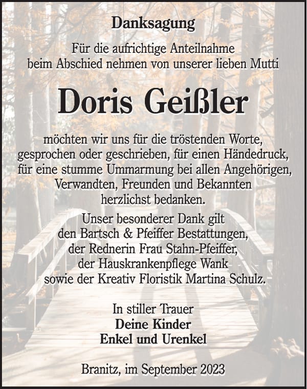 Danksagung Doris Geißler
