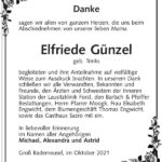 Danksagung Elfriede Günzel, geb. Trinks