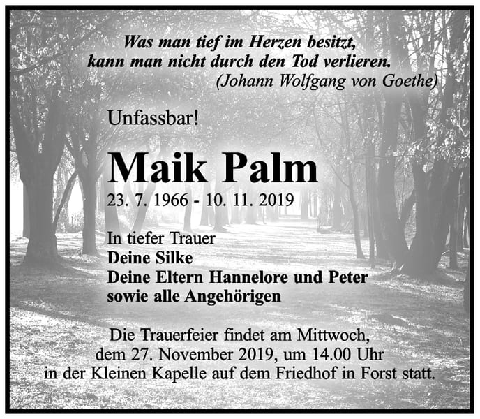 Traueranzeige Maik Palm